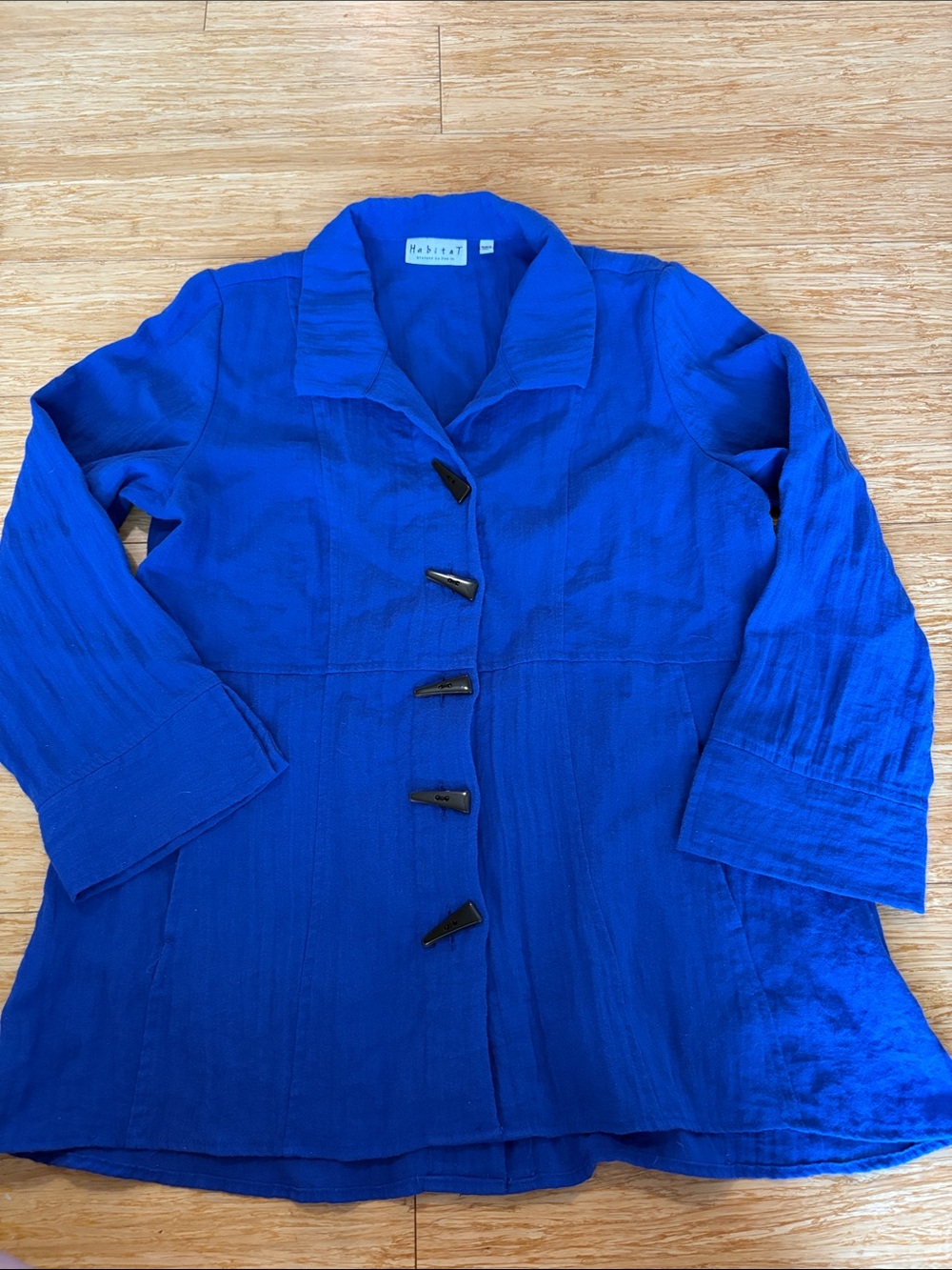 Habitat Clothes To Live In Blue Crinkle Toggle Button Jacket Small Artsy comfy